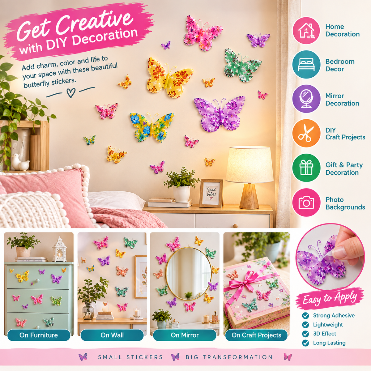 3D Butterfly Wall Stickers | Colorful Home Decor