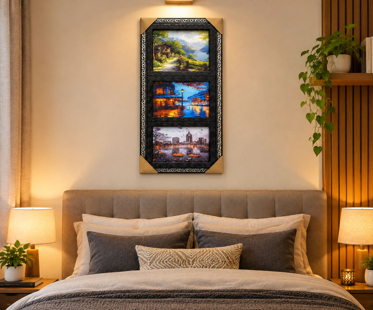 Elegant 3-Photo Decorative Wall Frame β Home & Office Decor