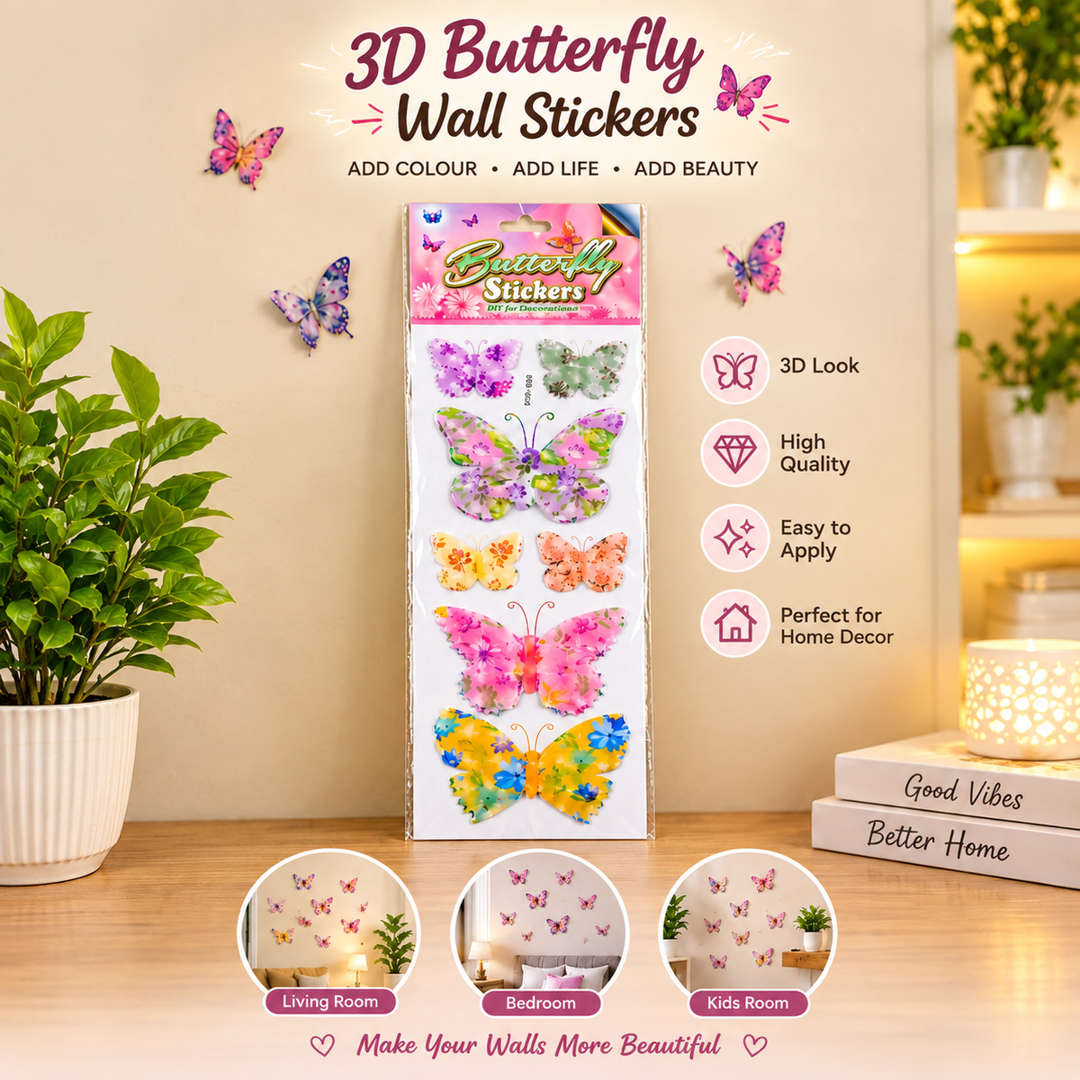 3D Butterfly Wall Stickers | Colorful Home Decor