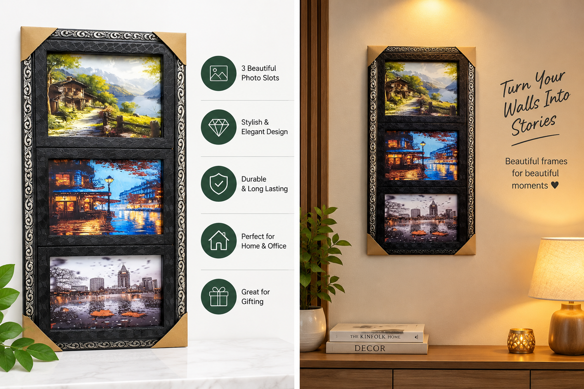 Elegant 3-Photo Decorative Wall Frame – Home & Office Decor